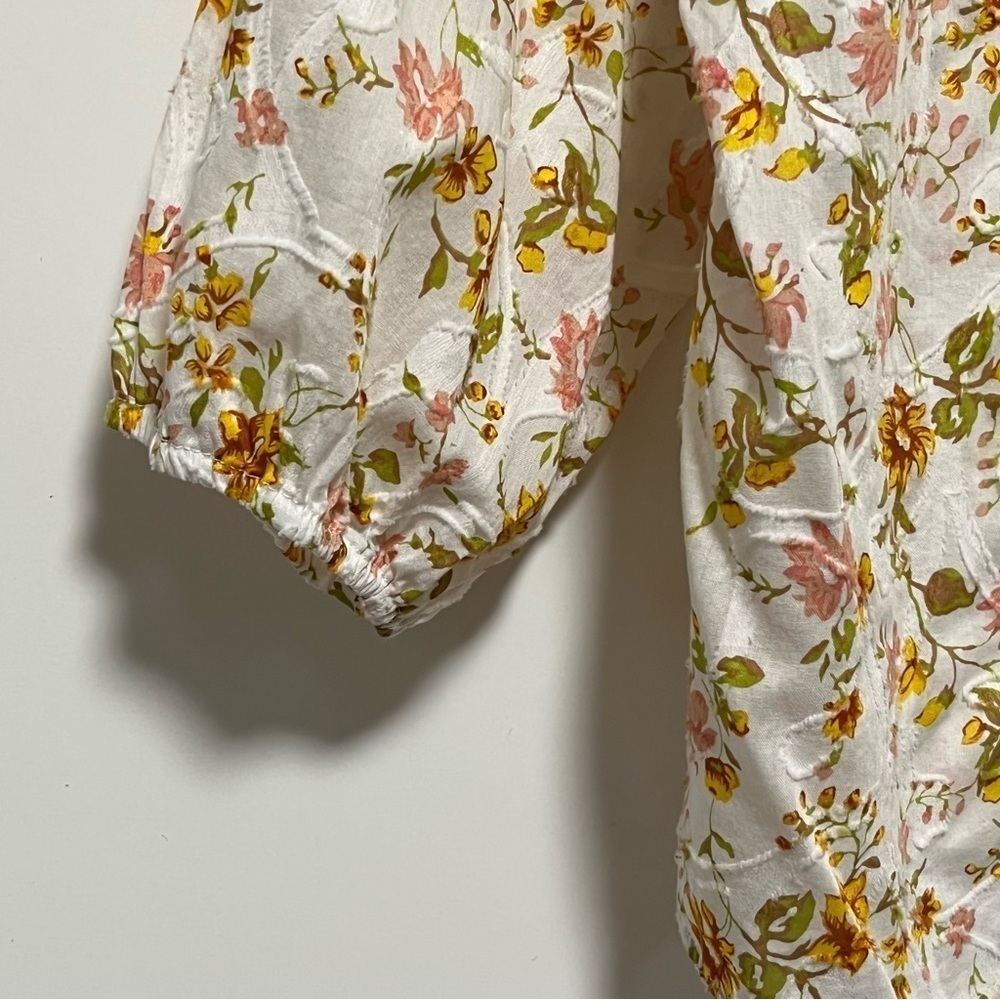 Floral Peasant Blouse - Cream with Mustard Print - Picture 5 of 10